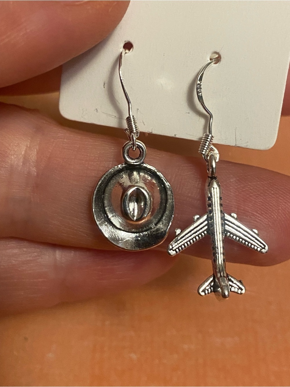 Silver Airplane and Cowboy Hat Dangle Earrings